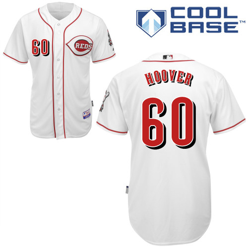 J-J Hoover #60 MLB Jersey-Cincinnati Reds Men's Authentic Home White Cool Base Baseball Jersey